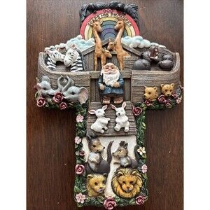 Noah’s Ark Hanging Cross God Keeps Promise Animals Nursery Decor Baby Gift